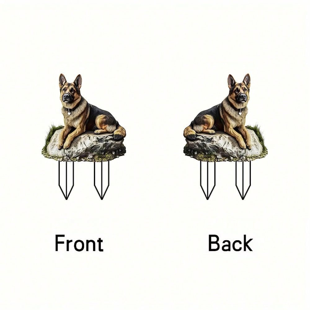 1pc German Shepherd Garden Stake Acrylic Sunlight Catcher, 2D Animal Themed Yard And Lawn Decor, Planter Decoration Figurine, Gift For Family And Friends