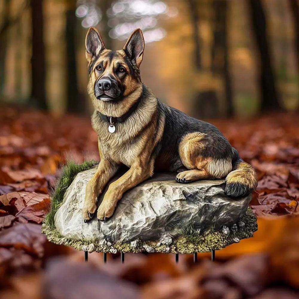 1pc German Shepherd Garden Stake Acrylic Sunlight Catcher, 2D Animal Themed Yard And Lawn Decor, Planter Decoration Figurine, Gift For Family And Friends
