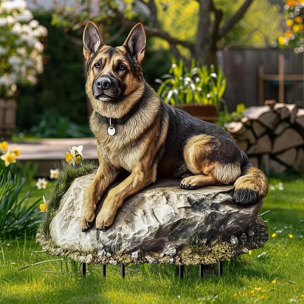 1pc German Shepherd Garden Stake Acrylic Sunlight Catcher, 2D Animal Themed Yard And Lawn Decor, Planter Decoration Figurine, Gift For Family And Friends