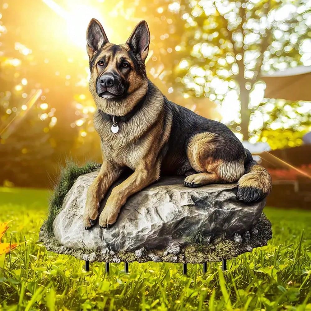 1pc German Shepherd Garden Stake Acrylic Sunlight Catcher, 2D Animal Themed Yard And Lawn Decor, Planter Decoration Figurine, Gift For Family And Friends