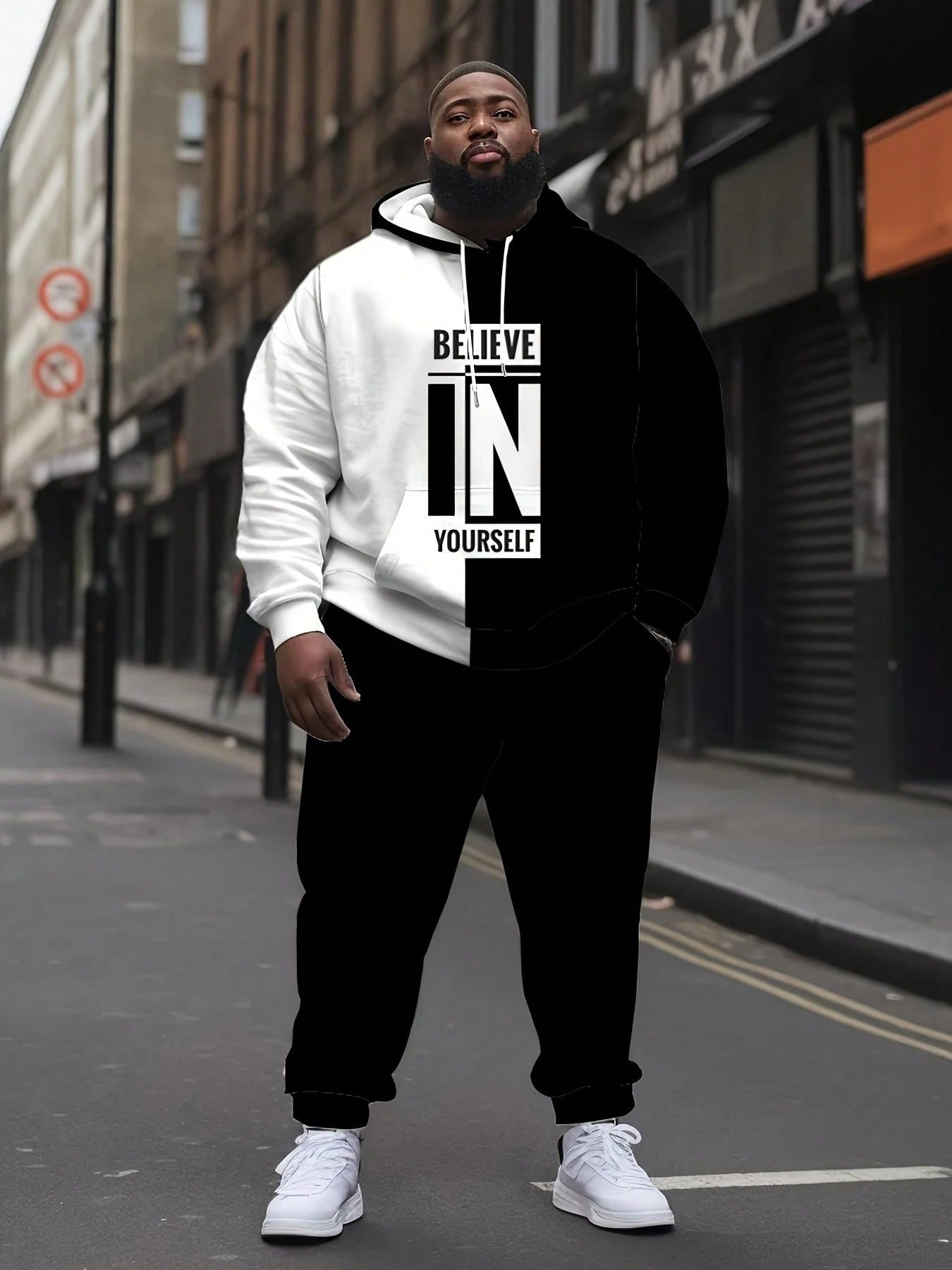 1 Set Plus Size Men Digital Print Casual Sweatshirt Suit