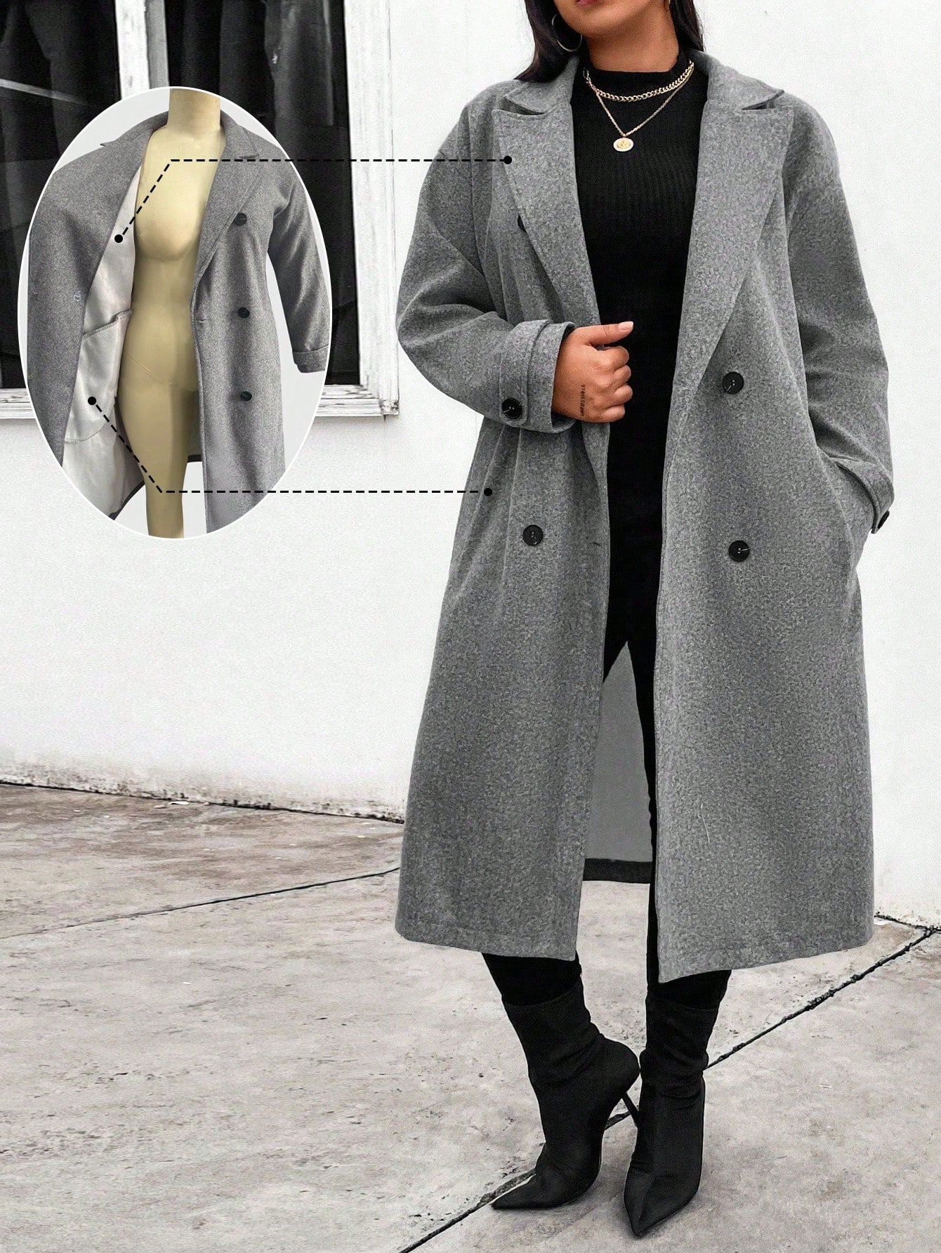 Essnce Plus Size Lapel Button Closure Long Sleeve Pocket Fashion Coat, For Winter
