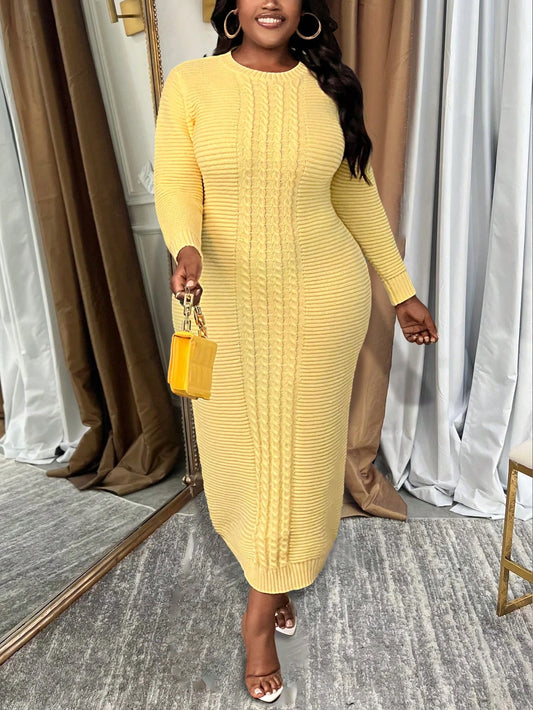 Plus Size Elegant Slim Fit Long Sleeve Autumn/Winter Sweater Dress