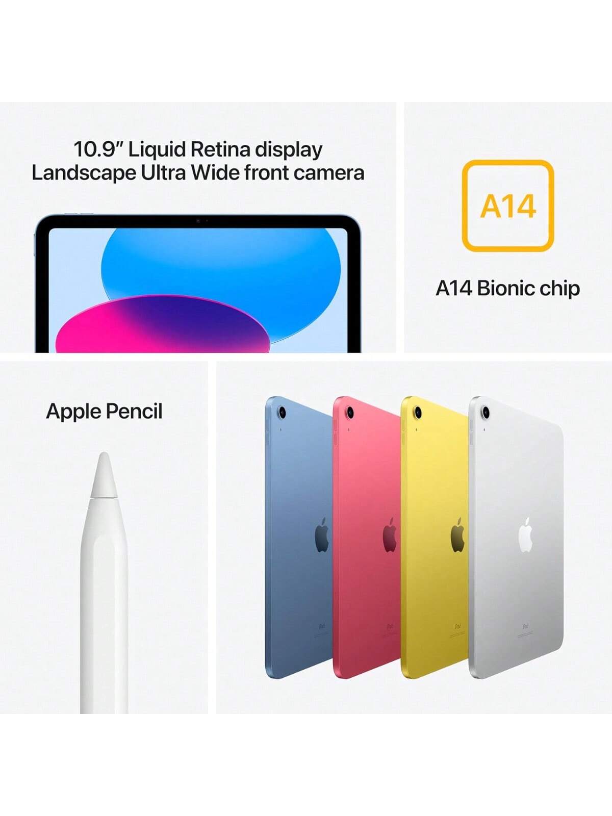 Apple IPad (10th Generation): With A14 Bionic Chip, 10.9-Inch Liquid Retina Display, 256GB, Wi-Fi 6, 12MP Front/12MP Back Camera, Touch ID, All-Day Battery Life
