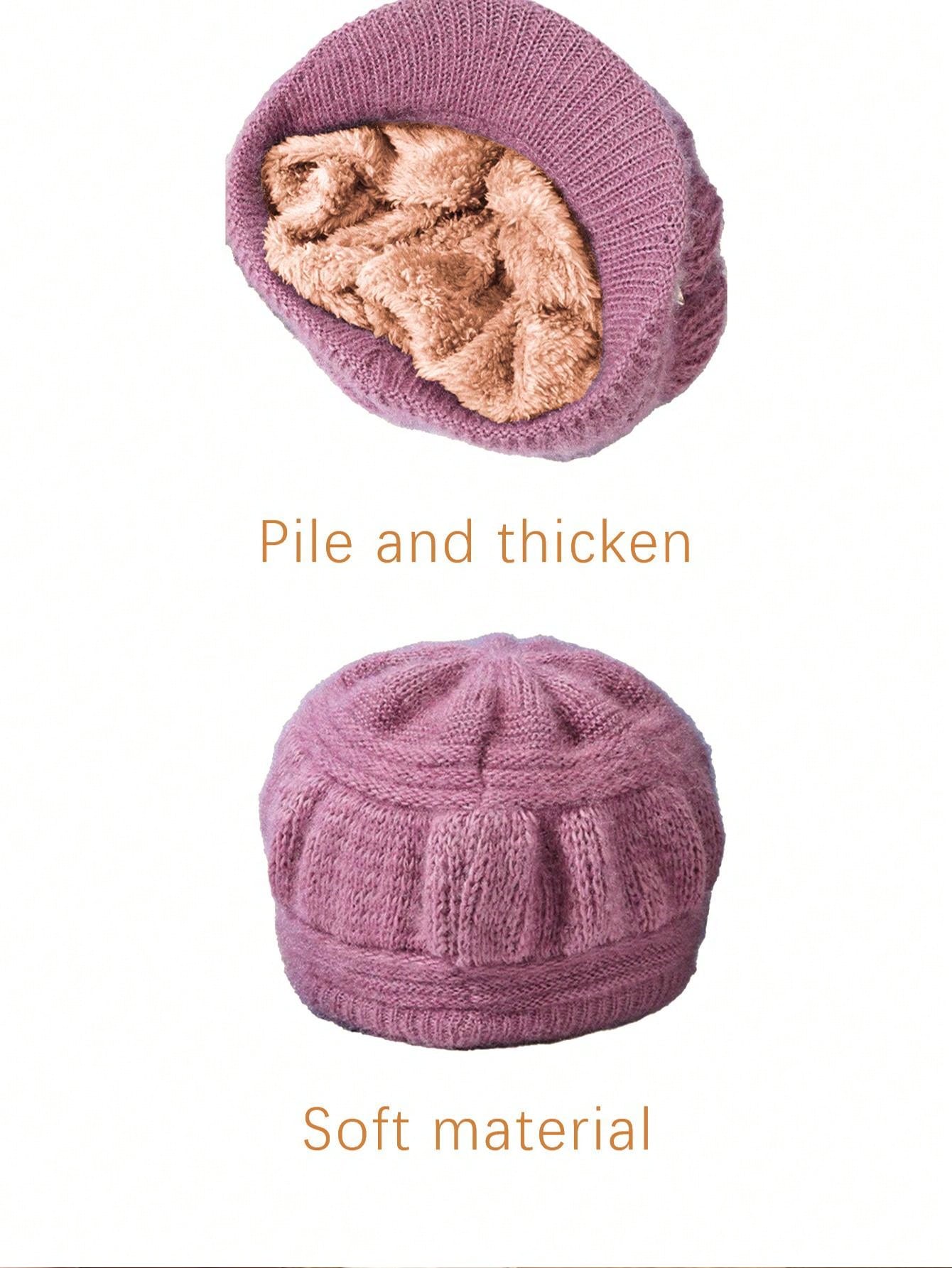 1pc Women's Knitted Hat, Thick With Brim For Winter, Breathable And Warm Knit Cap, Made Of Polyester, Hand Wash Or Dry Clean, Stretchy, Fashion Accessory