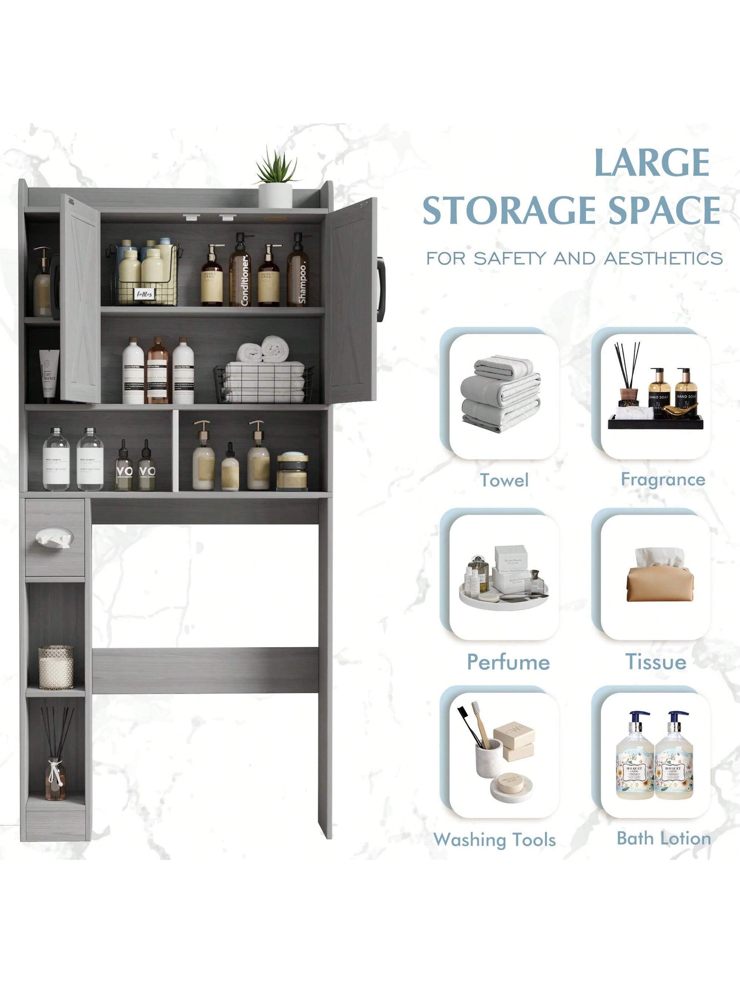 Above The Bathroom Lockers In The Toilet, There Are 2 Doors And 6 Storage Racks With Paper Towel Storage For The Bathroom Laundry