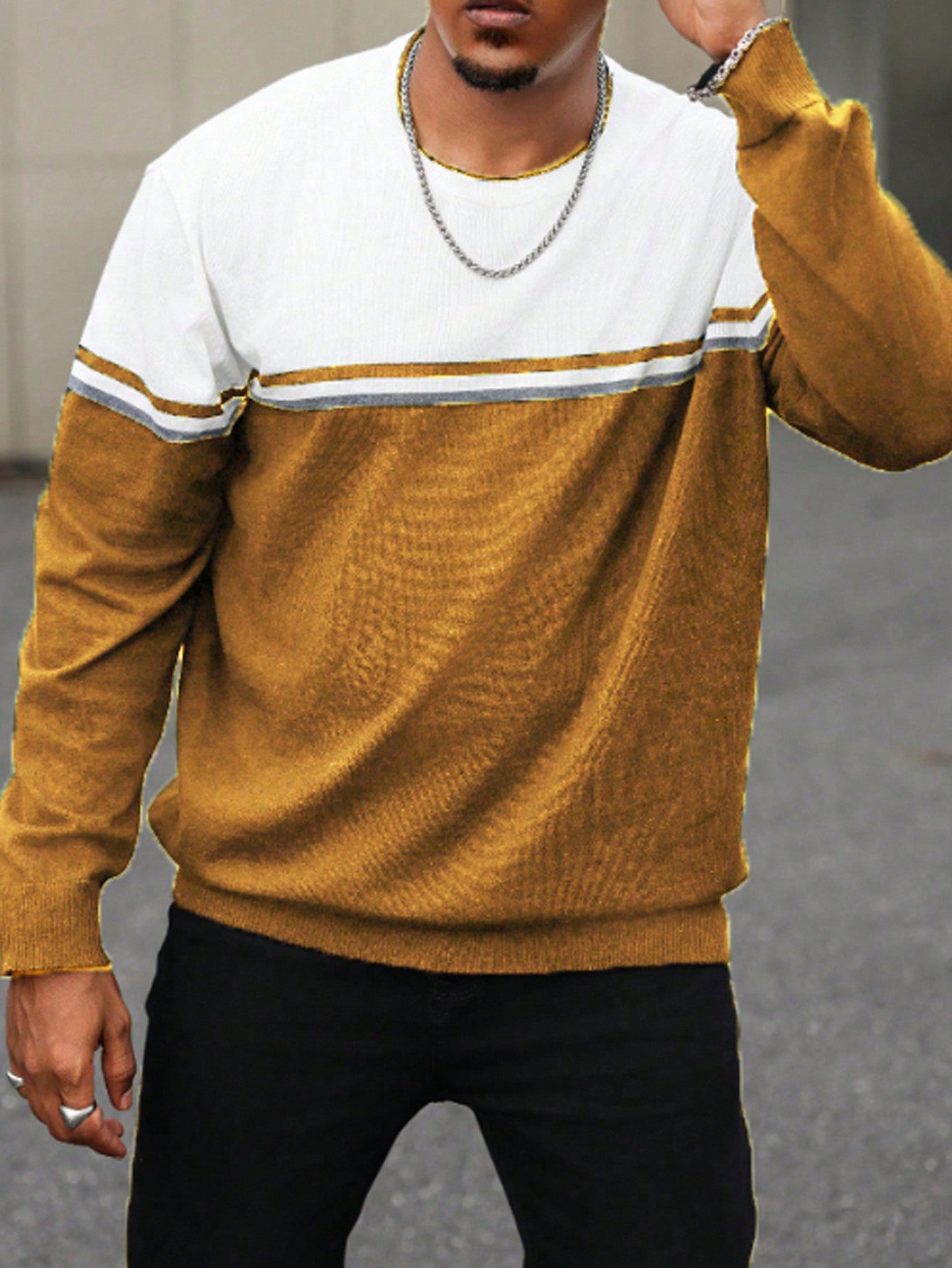Manfinity CityGents Plus Size Men's Contrast Color Round Neck Casual Pullover Sweater
