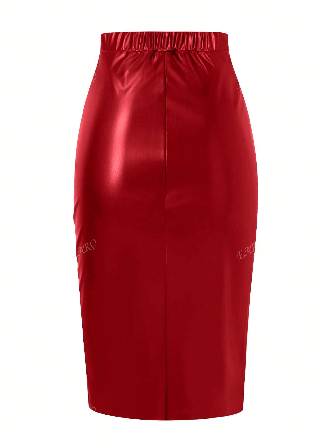 Plus Size Women Waist Chain Decor Pencil Skirt Patchwork PU Leather Elegant Skirt
