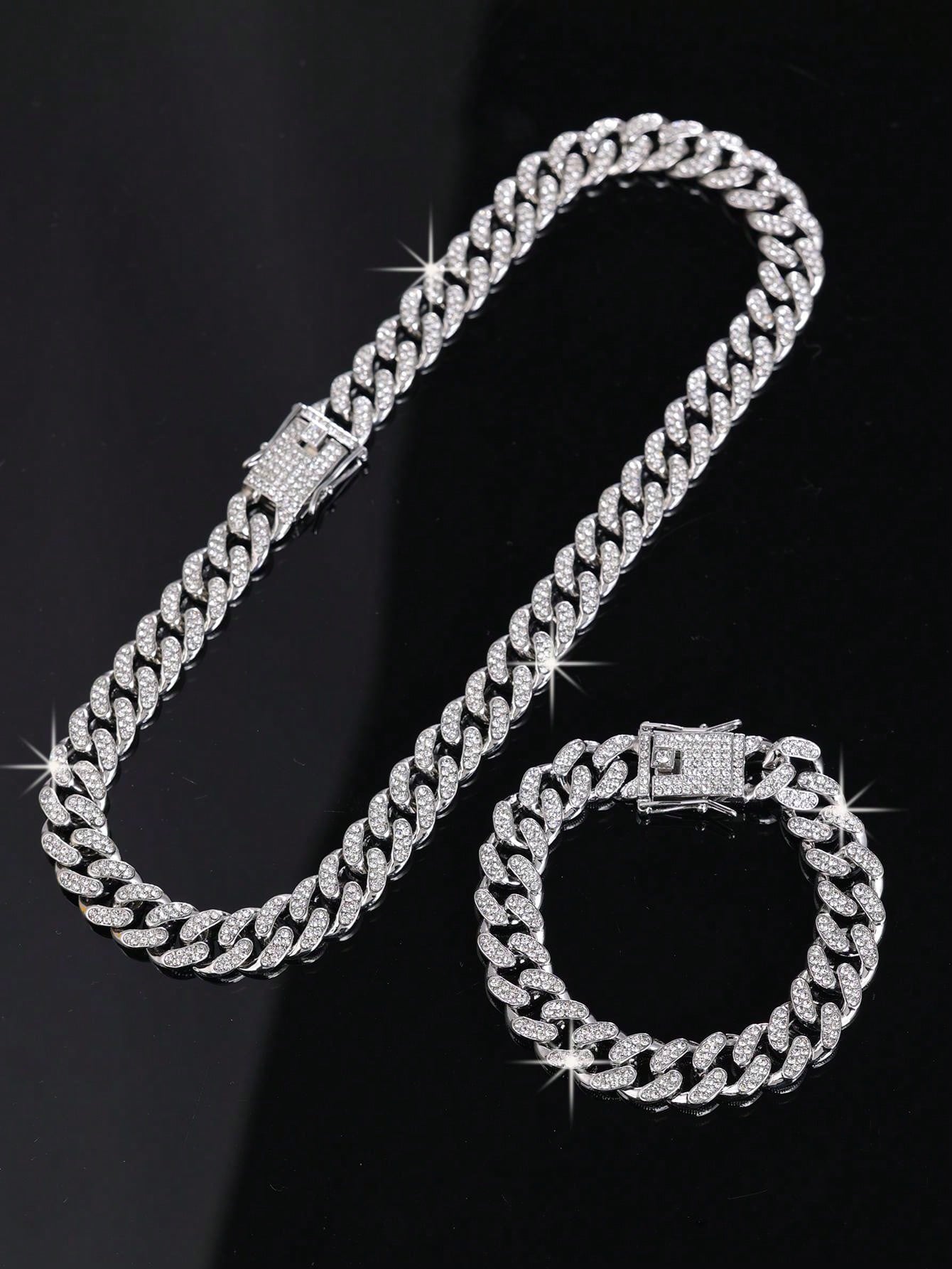 CVNANA 4pcs/Set Men's Watch And Hip Hop Cuban Chain Necklace Bracelet Set