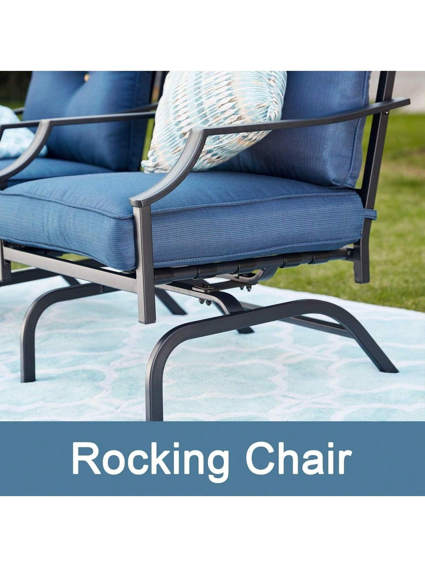 4 Pices Patio Furniture Conversation Set,Metal Outdoor Furniture Set W/All Weather Cushioned Loveseat,Poolside Lawn Chairs,Coffee Table