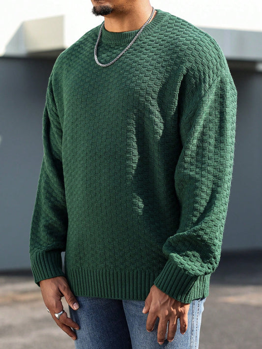 Manfinity Homme Plus Size Men's Solid Color Crew Neck Long Sleeve Minimalist Sweater, Casual Everyday Wear