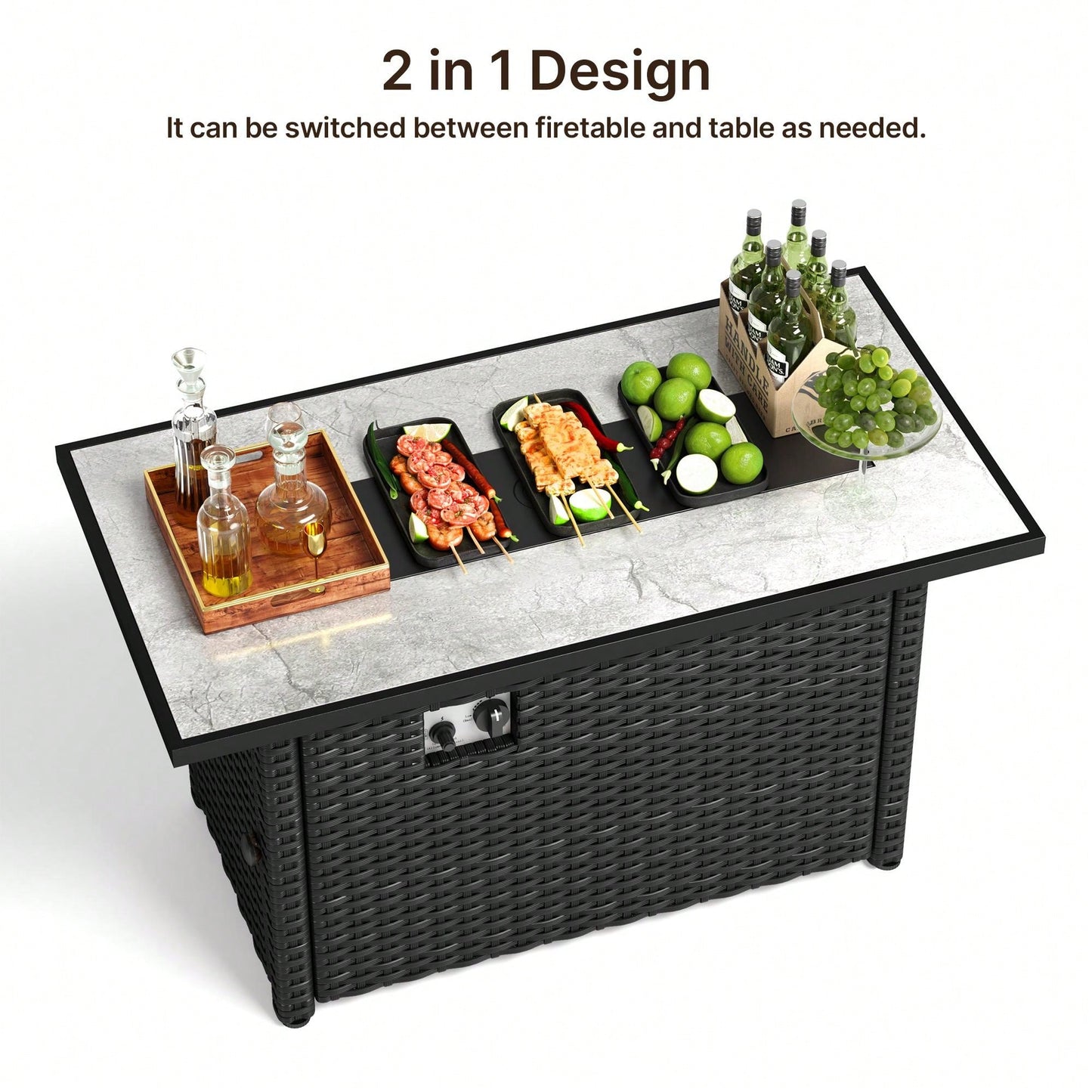 30" Propane Fire Table With Lid & Lava Rock, 50,000 BTU Fire Pit Table With Durable Iron Design, CSA Certified Fire Table For Outdoor Dining, Patio, Garden, Or Backyard Gatherings