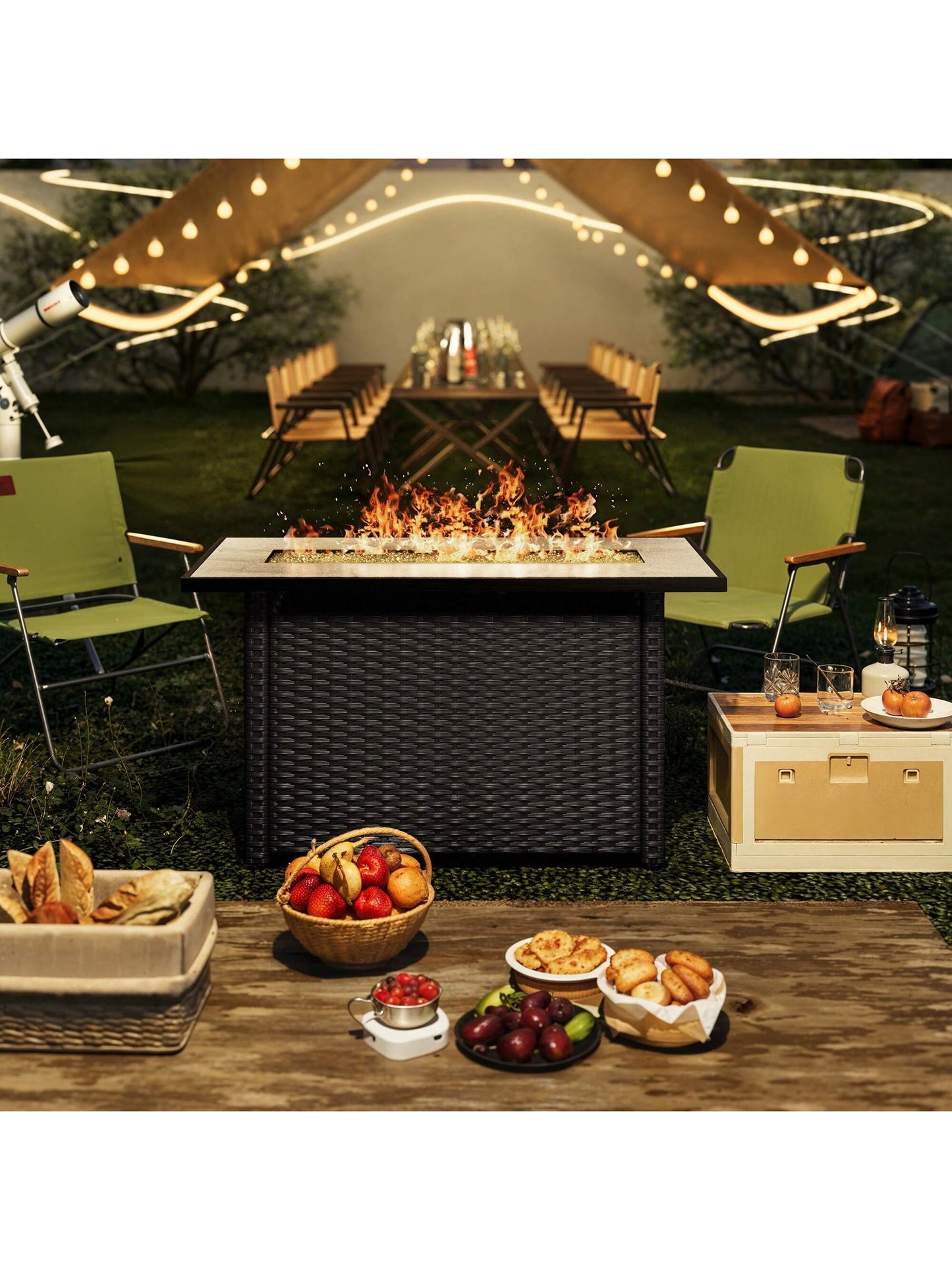 30" Propane Fire Table With Lid & Lava Rock, 50,000 BTU Fire Pit Table With Durable Iron Design, CSA Certified Fire Table For Outdoor Dining, Patio, Garden, Or Backyard Gatherings