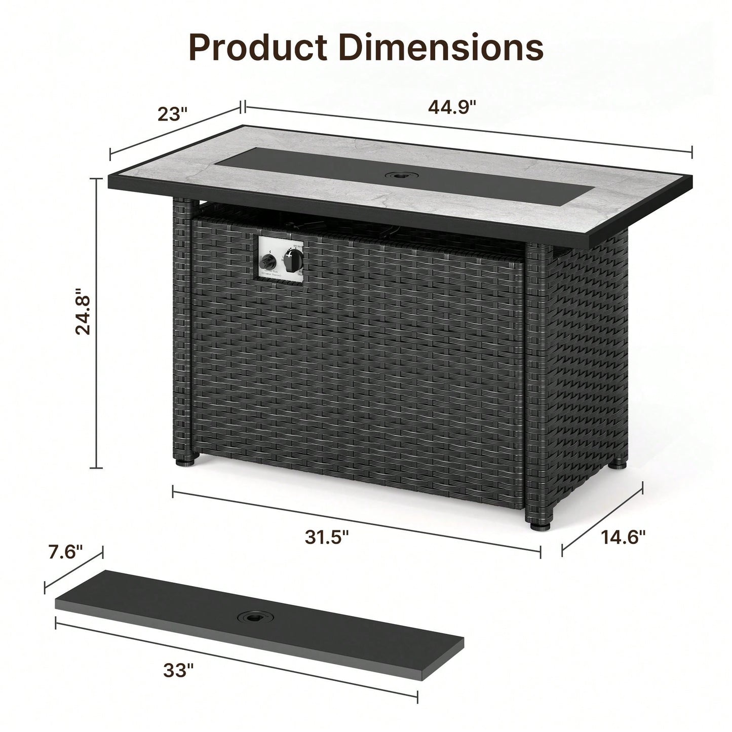 30" Propane Fire Table With Lid & Lava Rock, 50,000 BTU Fire Pit Table With Durable Iron Design, CSA Certified Fire Table For Outdoor Dining, Patio, Garden, Or Backyard Gatherings