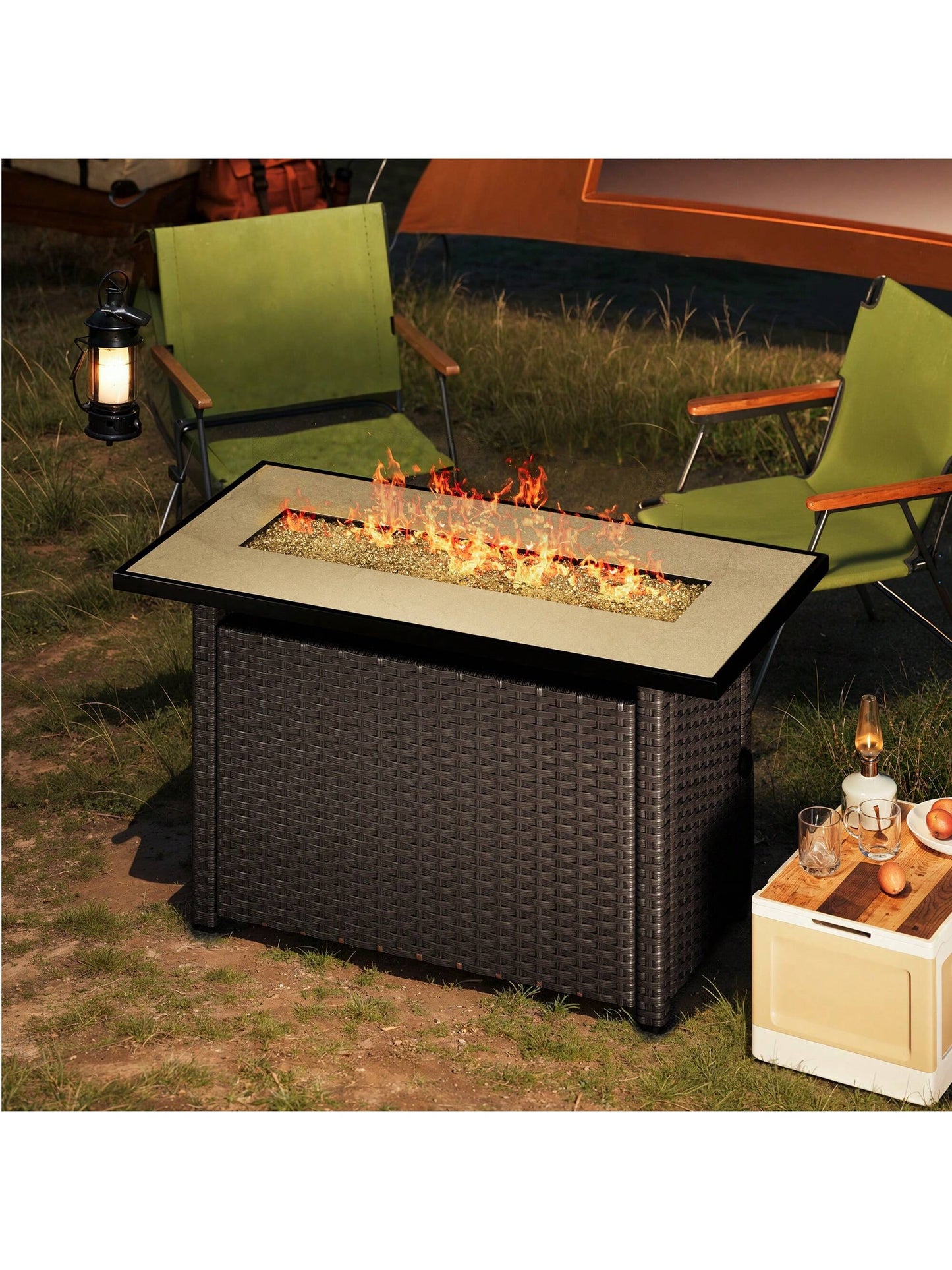 30" Propane Fire Table With Lid & Lava Rock, 50,000 BTU Fire Pit Table With Durable Iron Design, CSA Certified Fire Table For Outdoor Dining, Patio, Garden, Or Backyard Gatherings