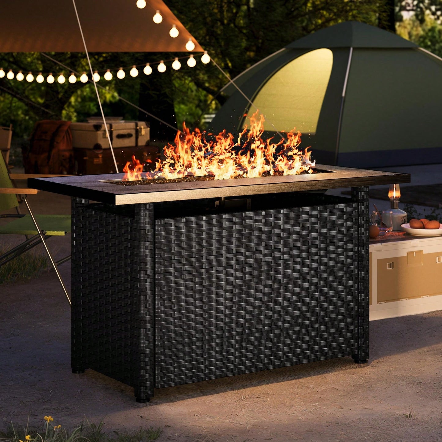30" Propane Fire Table With Lid & Lava Rock, 50,000 BTU Fire Pit Table With Durable Iron Design, CSA Certified Fire Table For Outdoor Dining, Patio, Garden, Or Backyard Gatherings