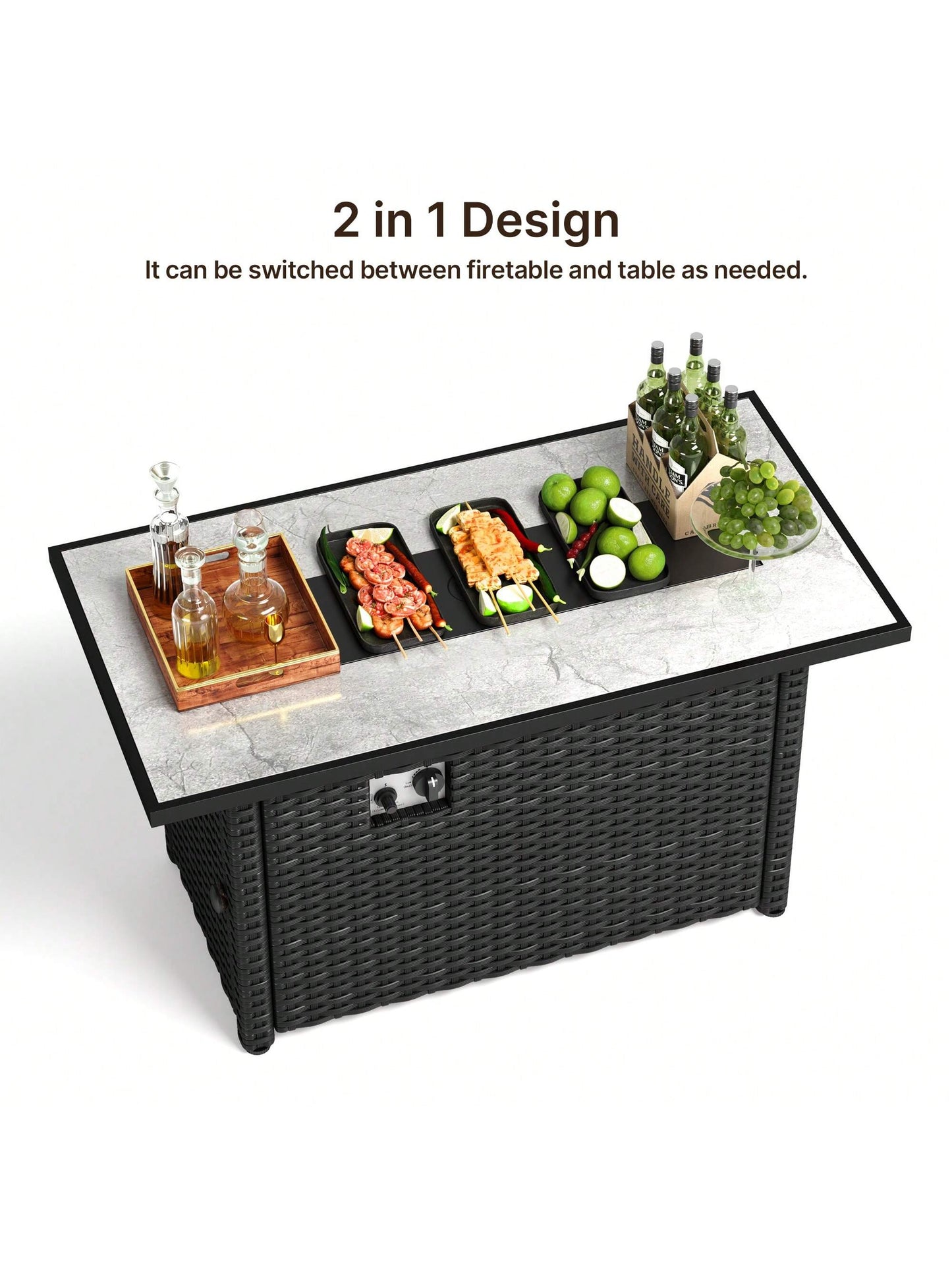 30" Propane Fire Table With Lid & Lava Rock, 50,000 BTU Fire Pit Table With Durable Iron Design, CSA Certified Fire Table For Outdoor Dining, Patio, Garden, Or Backyard Gatherings