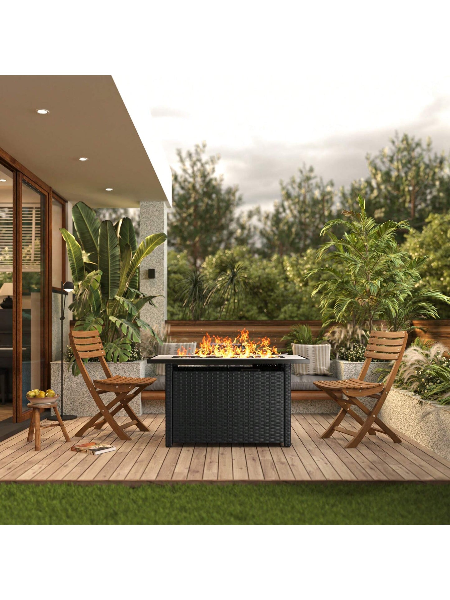 30" Propane Fire Table With Lid & Lava Rock, 50,000 BTU Fire Pit Table With Durable Iron Design, CSA Certified Fire Table For Outdoor Dining, Patio, Garden, Or Backyard Gatherings
