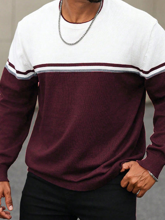 Manfinity CityGents Plus Size Men's Contrast Color Round Neck Casual Pullover Sweater