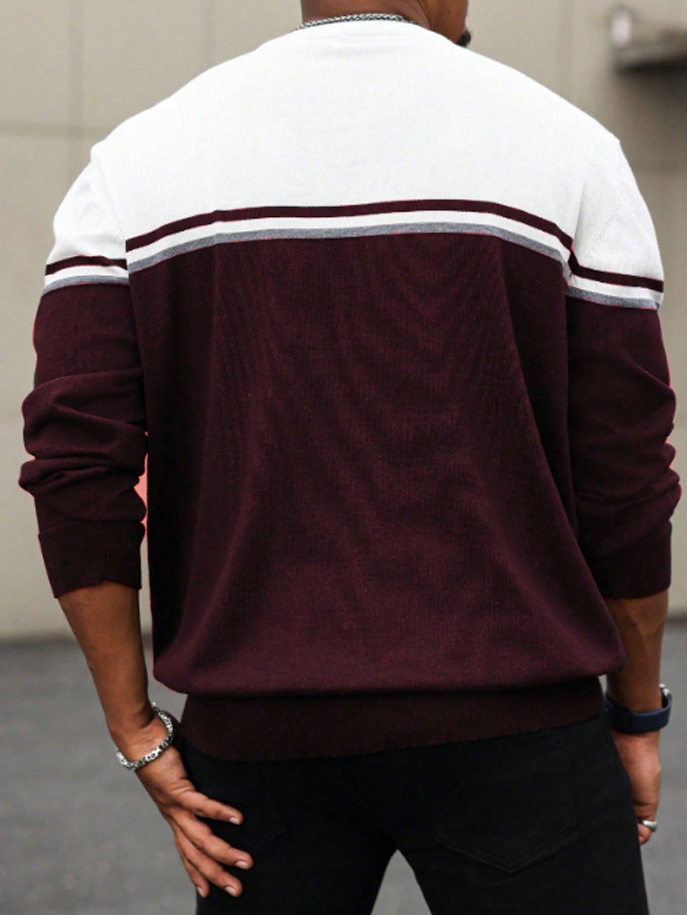 Manfinity CityGents Plus Size Men's Contrast Color Round Neck Casual Pullover Sweater