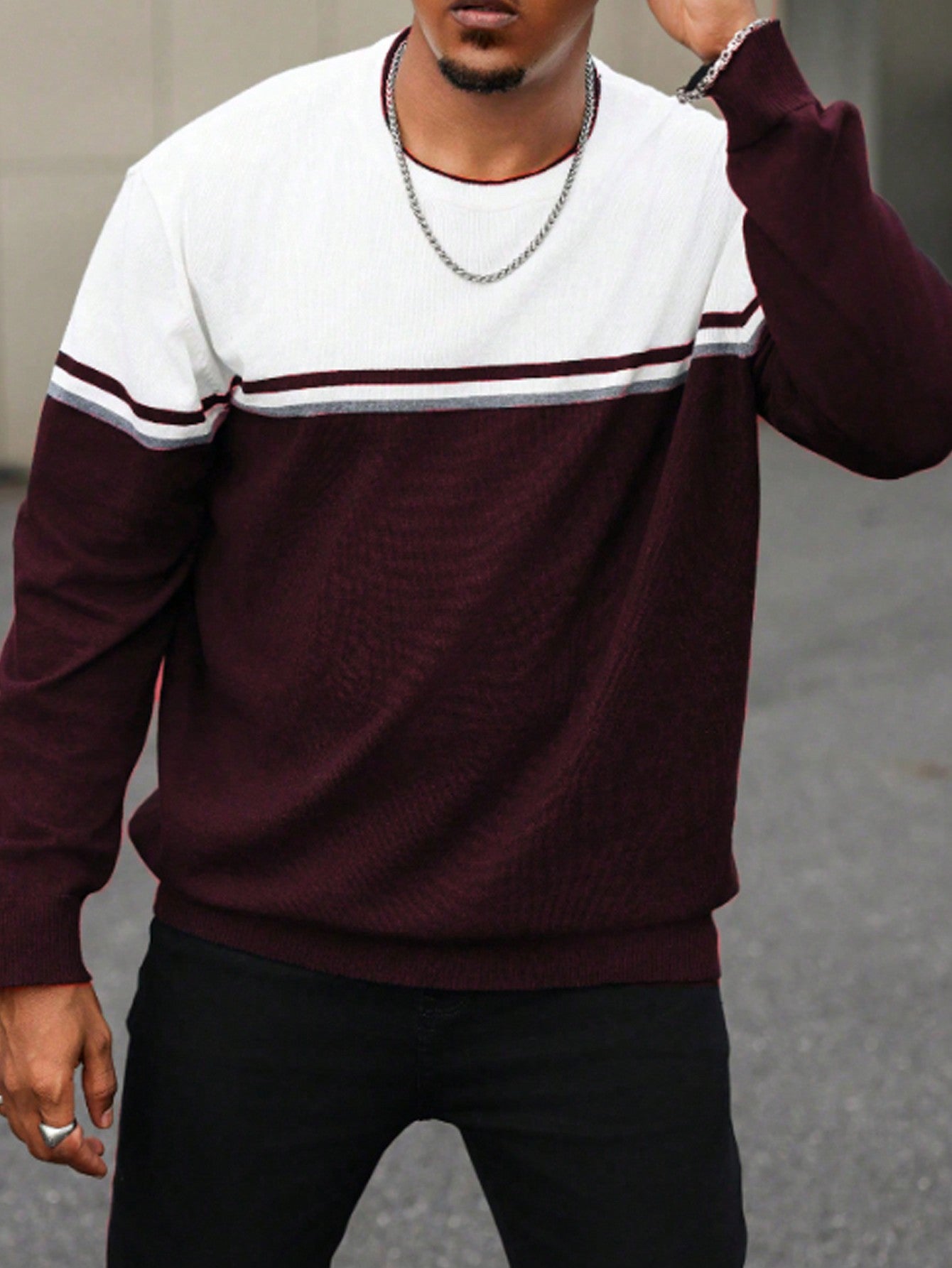 Manfinity CityGents Plus Size Men's Contrast Color Round Neck Casual Pullover Sweater