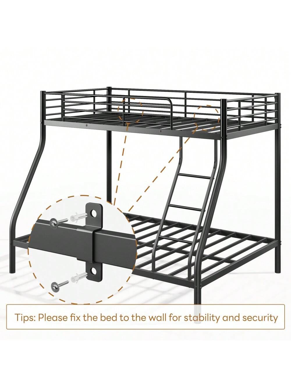 Twin Over Full Metal Bunk Bed With Integrated Ladder And Guardrails, Durable And Safe