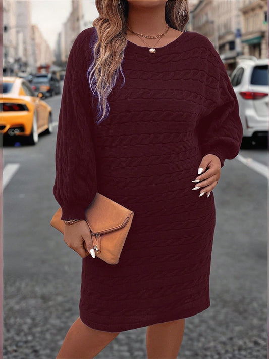LUNE Plus Size Women Batwing Sleeve Knit Sweater Dress