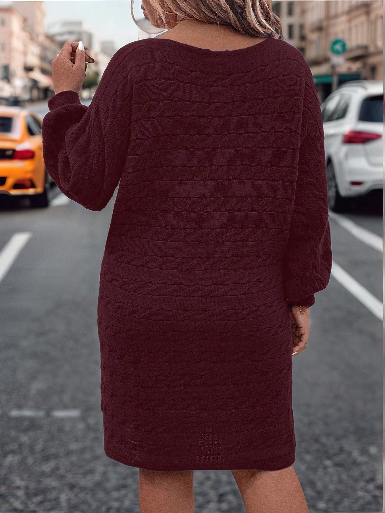LUNE Plus Size Women Batwing Sleeve Knit Sweater Dress