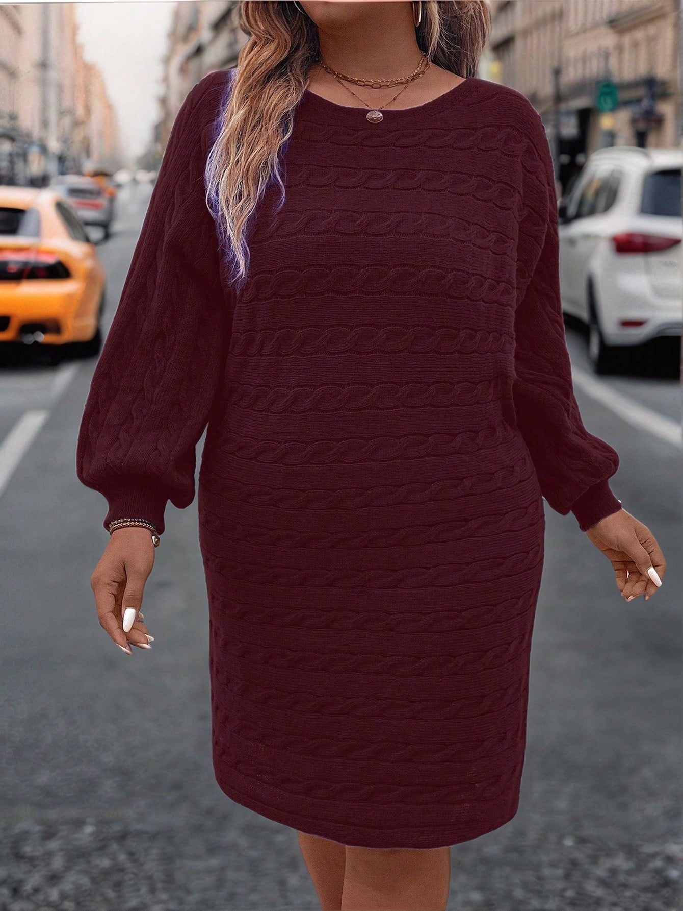 LUNE Plus Size Women Batwing Sleeve Knit Sweater Dress