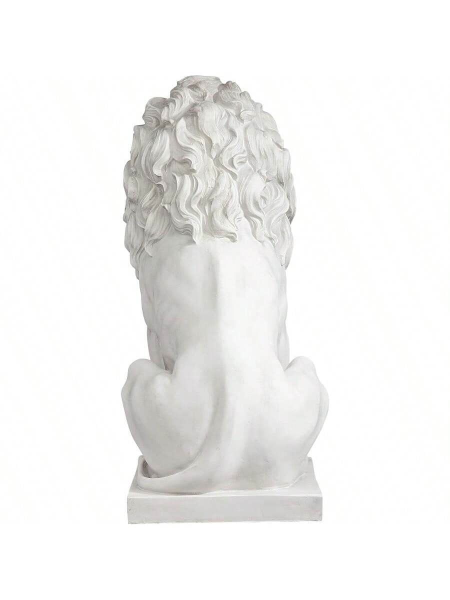 Lion Of Sentinel Statue, Handcast Polyresin, Antique Stone Finish, 13 Inches Wide, 21 Inches Deep, 28 Inches High