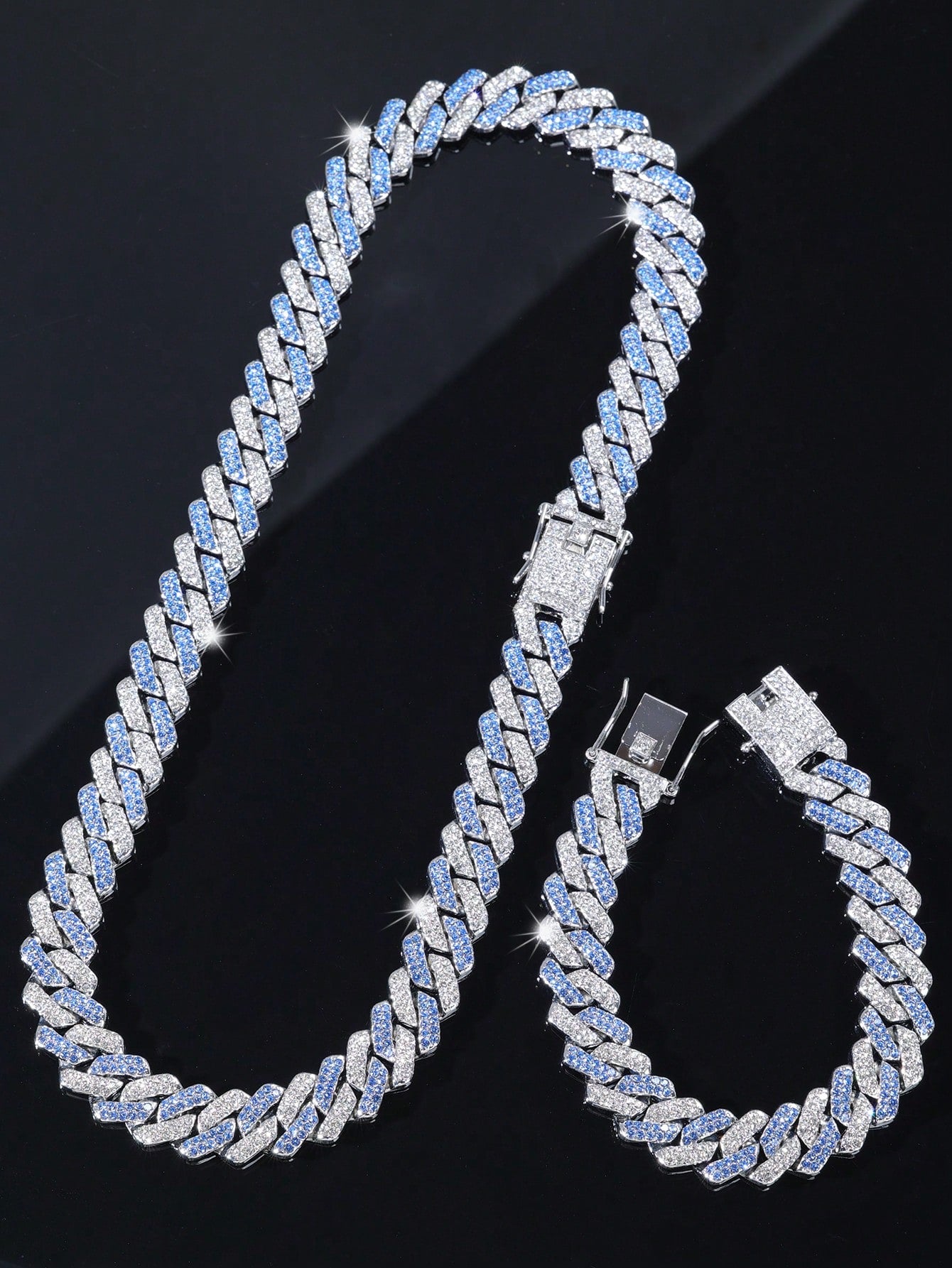 kuuioe 2pcs/Set Trendy Chain Necklace Plus Bracelet Punk Style Hip Hop Jewelry Set Suitable For Men And Women Perfect Decor For Cool Friends Unisex Jewelry