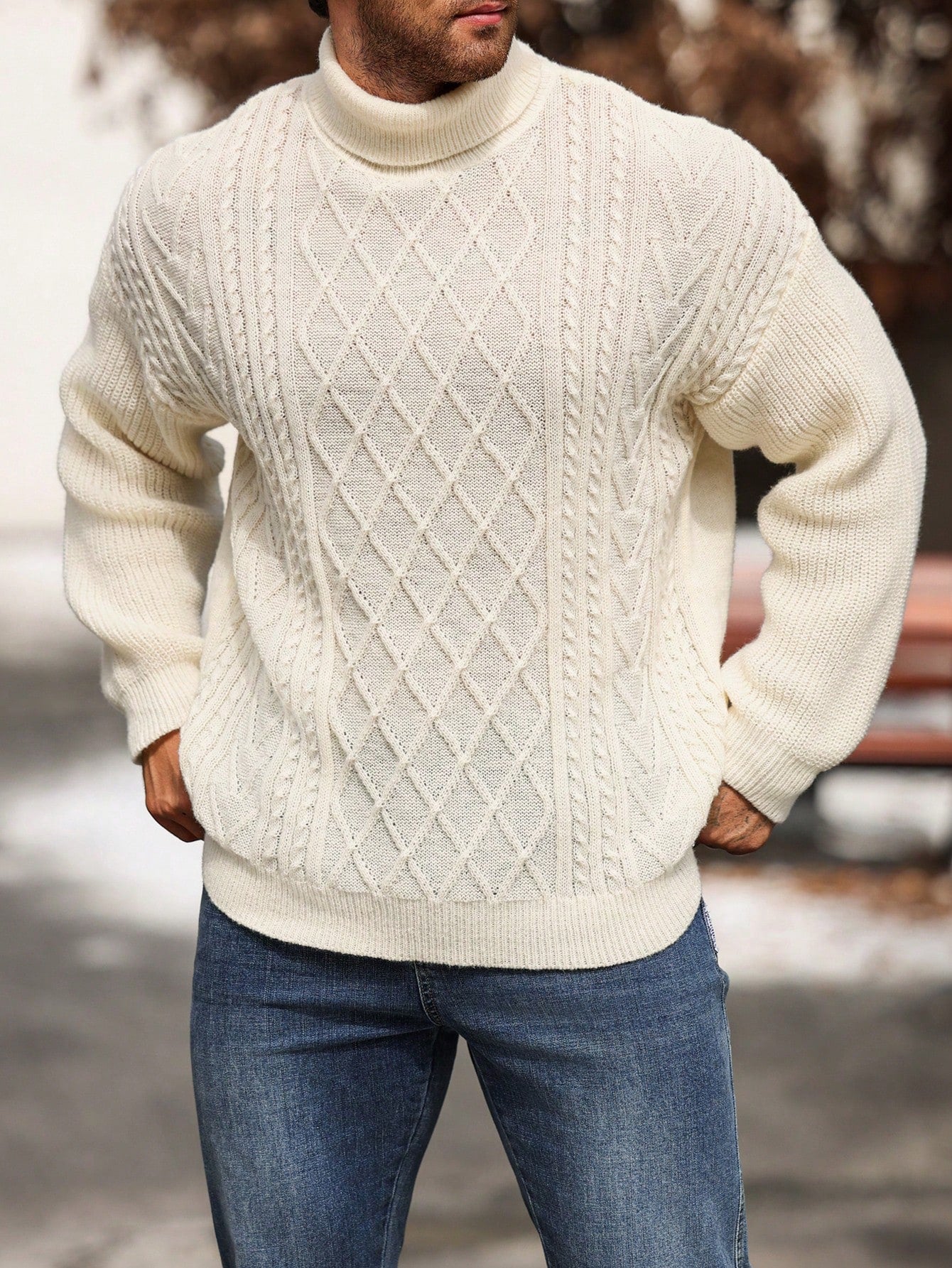 Manfinity CityGents Plus Size Men's Casual Solid High Neck Sweater, Winter