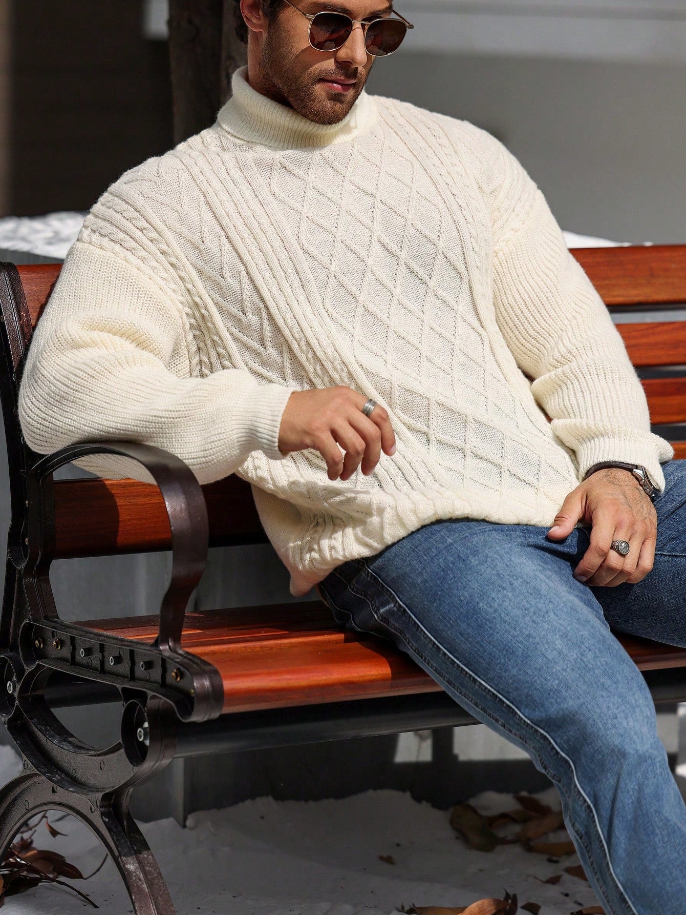 Manfinity CityGents Plus Size Men's Casual Solid High Neck Sweater, Winter