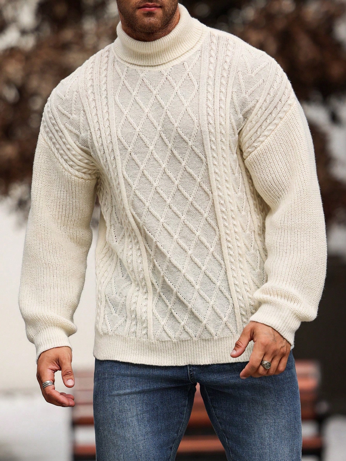 Manfinity CityGents Plus Size Men's Casual Solid High Neck Sweater, Winter