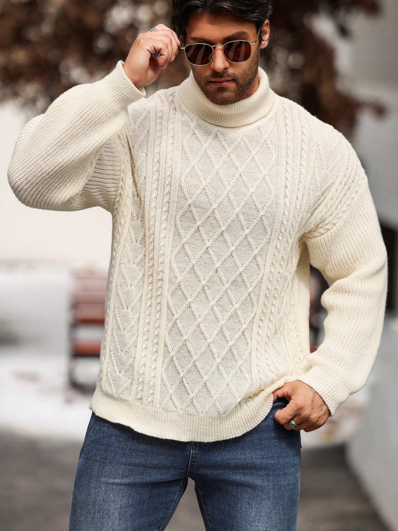 Manfinity CityGents Plus Size Men's Casual Solid High Neck Sweater, Winter