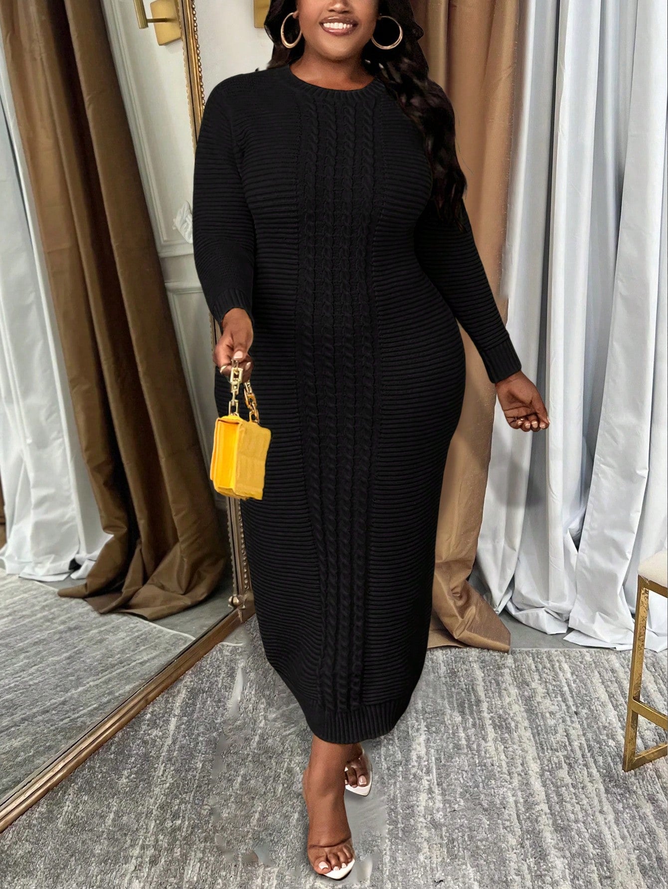 Plus Size Elegant Slim Fit Long Sleeve Autumn/Winter Sweater Dress