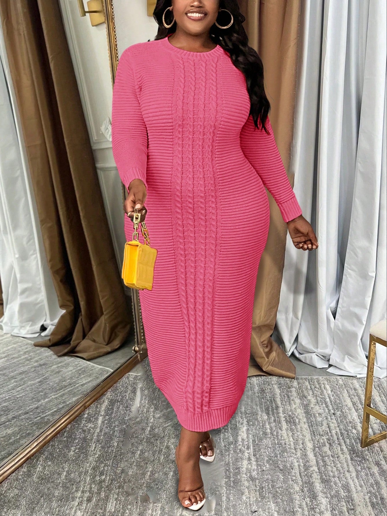 Plus Size Elegant Slim Fit Long Sleeve Autumn/Winter Sweater Dress