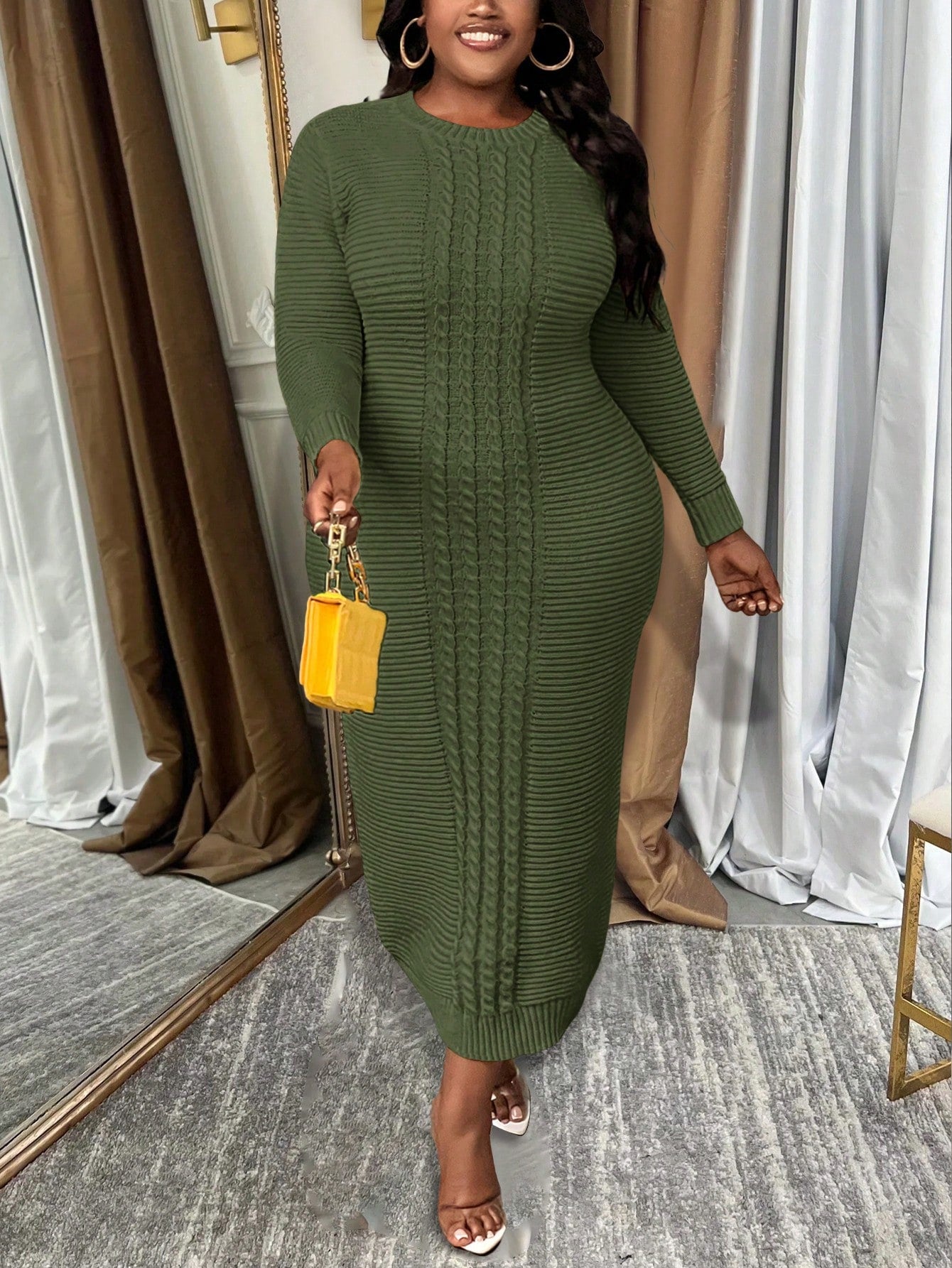 Plus Size Elegant Slim Fit Long Sleeve Autumn/Winter Sweater Dress