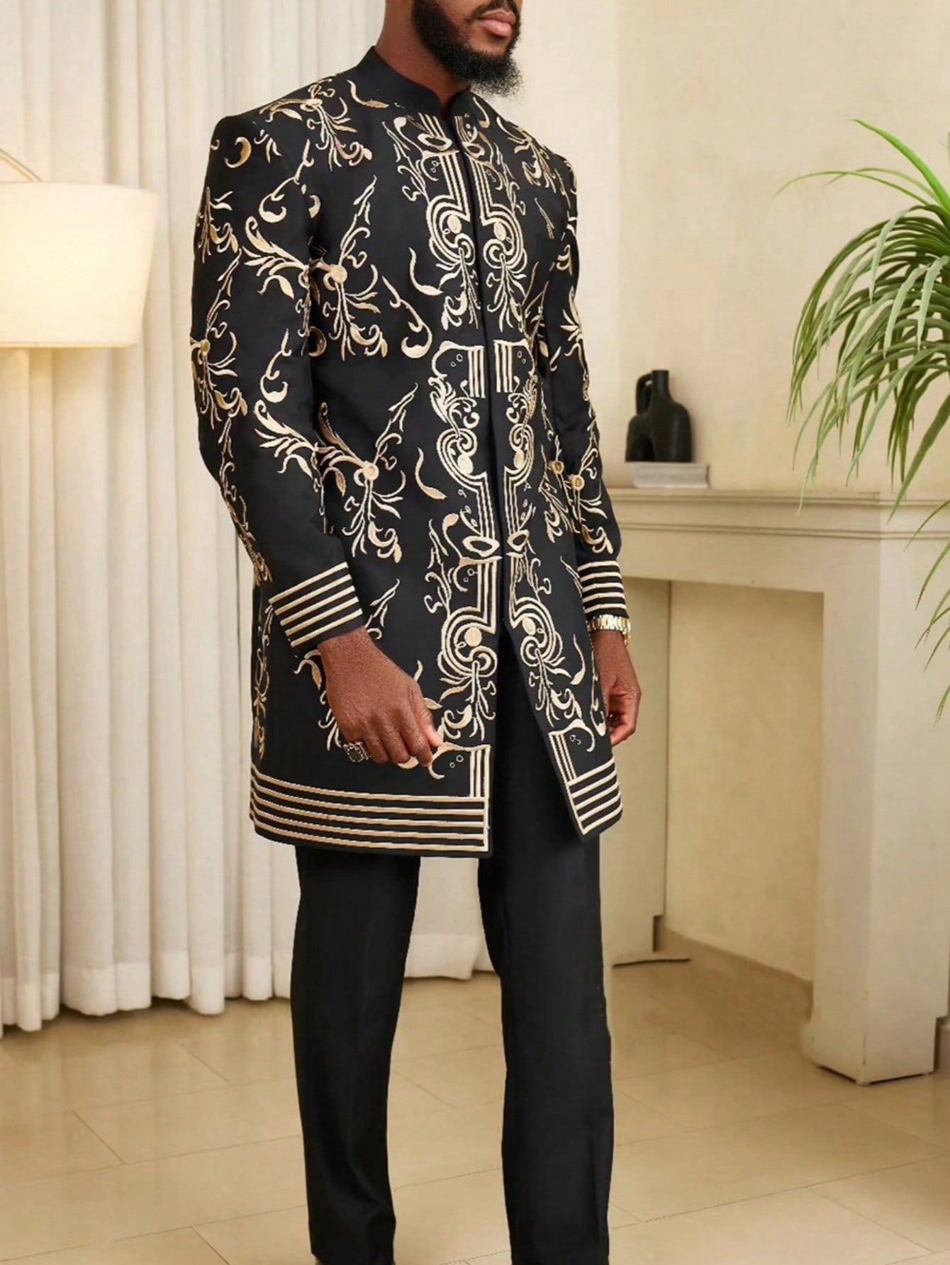 Luxury Men's Suit Long Sleeve Retro Printed Jacket And Casual Pants 2 Pieces African Style Men's Casual Fashion Traditional Suit