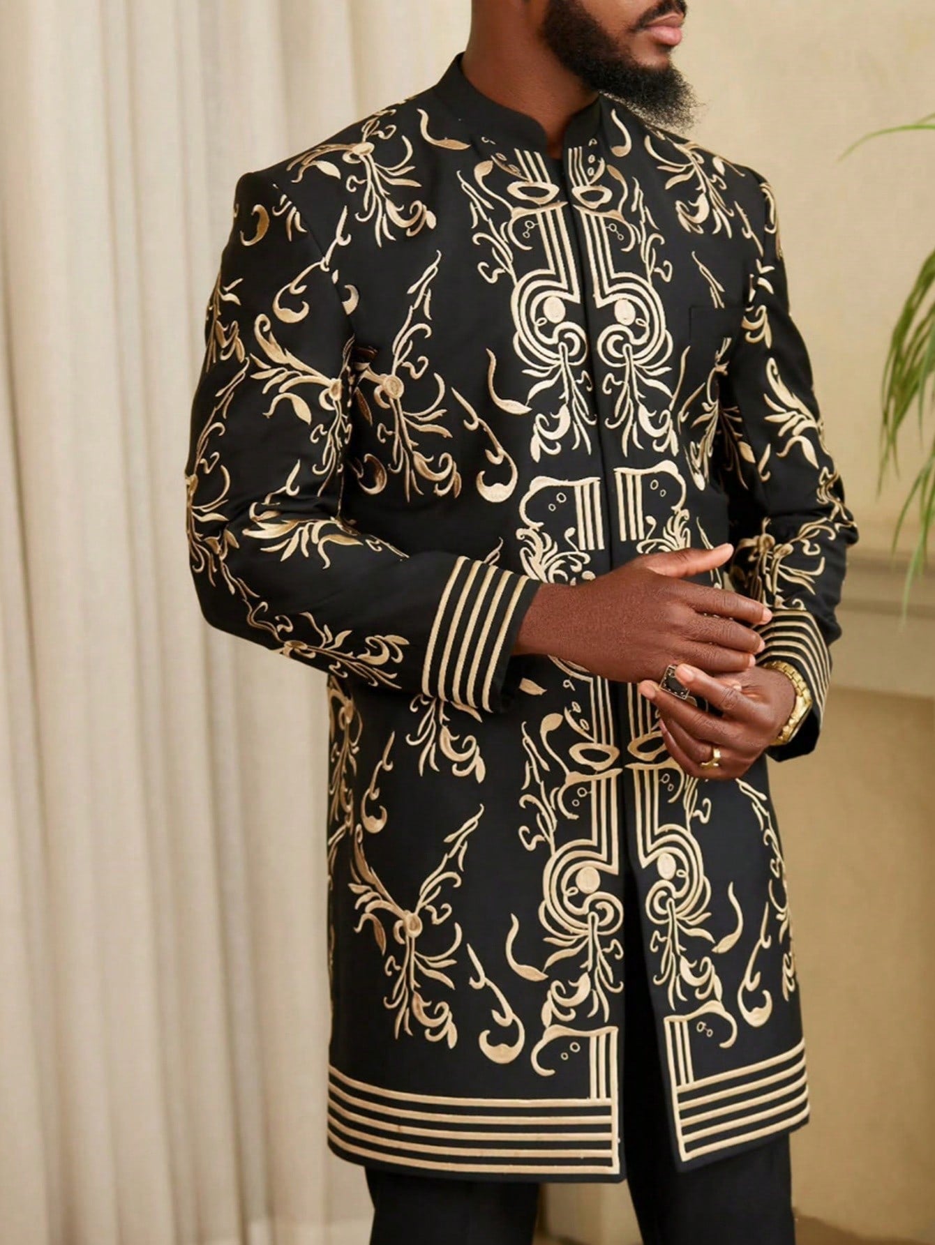 Luxury Men's Suit Long Sleeve Retro Printed Jacket And Casual Pants 2 Pieces African Style Men's Casual Fashion Traditional Suit