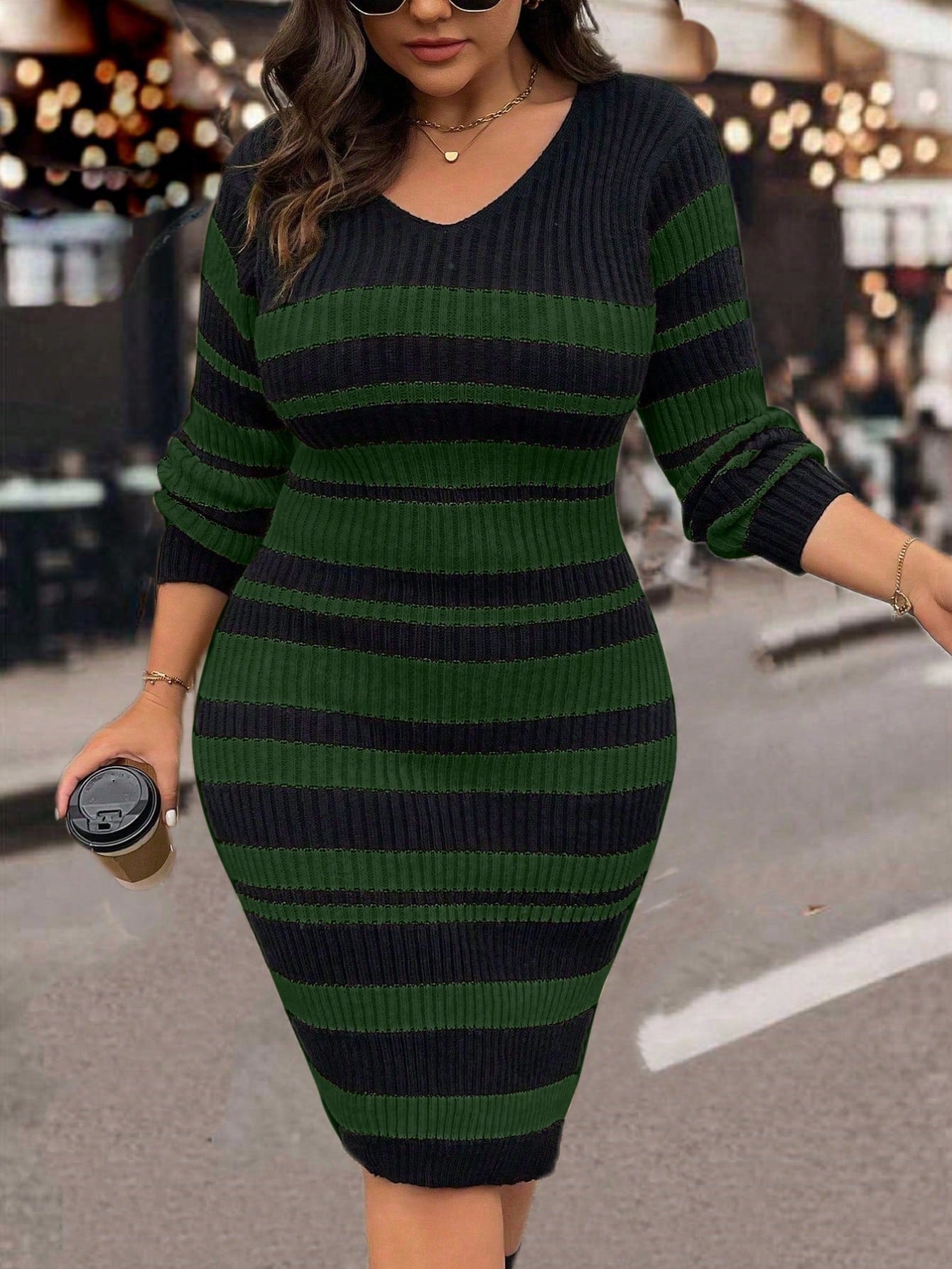 Plus Size Casual Minimalist Fashion Knitted Sweater Dress, Suitable For Everyday Wear, For Winter