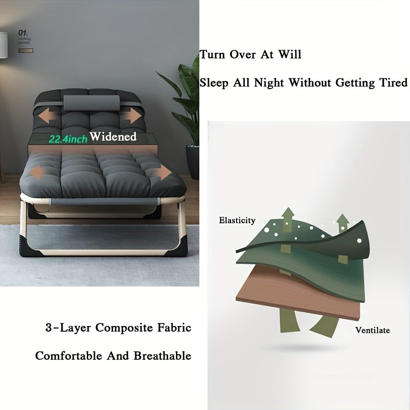 Restaurant Seating, Heavy-duty 6-foot Foldable Single Lunch Bed, 4-level Head Height Adjustment For Comfortable Lunch Break, Very Suitable For Indoor And Outdoor, Camping And Hiking, And Hospital Accompanying