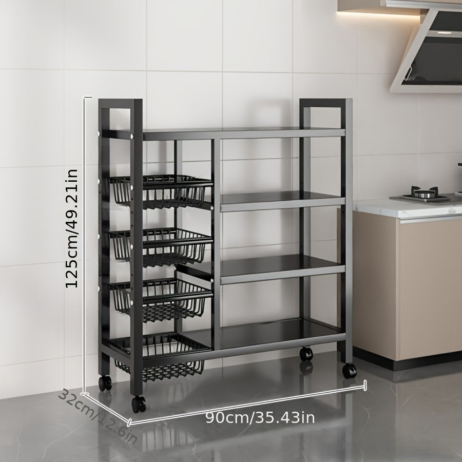 Multi-Purpose Rolling Mesh Storage Rack with Slide Rollers, Metal Floor Standing Vegetable and Kitchen Organizer for Easy Cleaning and Storage, Basket, Supplies, Storage Racks