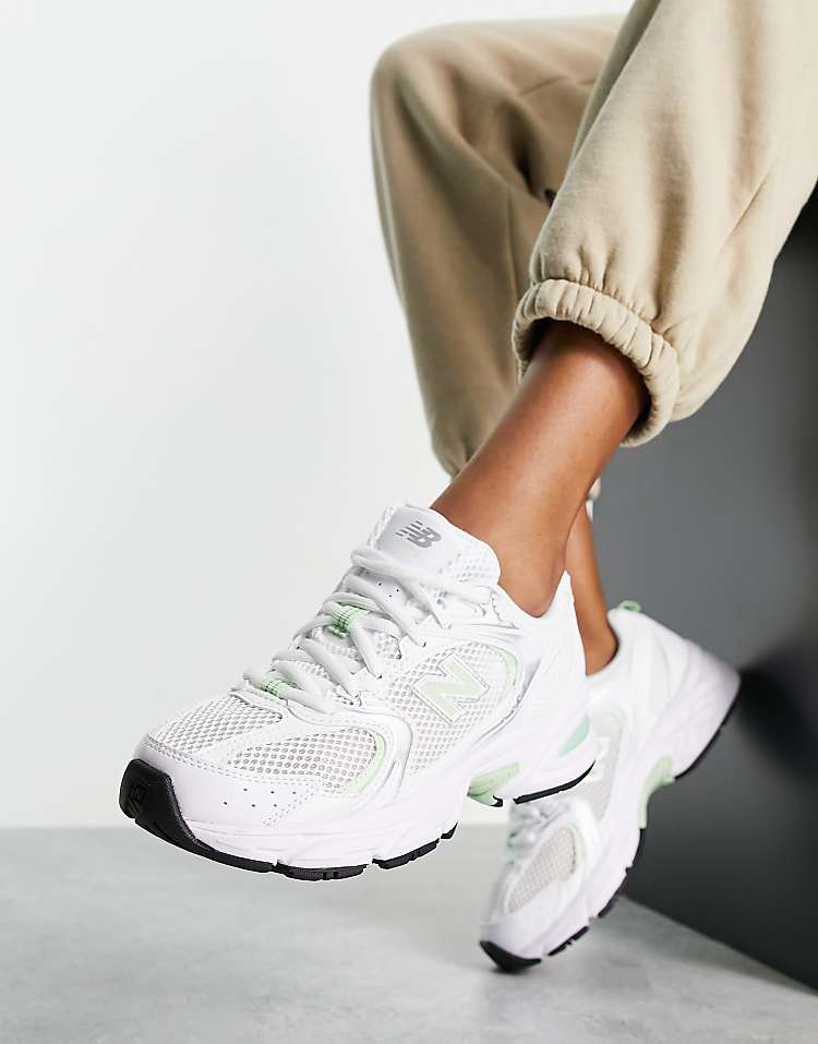 New Balance 530 sneakers in white and pastel green - exclusive to ASOS