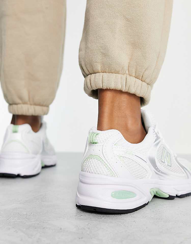 New Balance 530 sneakers in white and pastel green - exclusive to ASOS