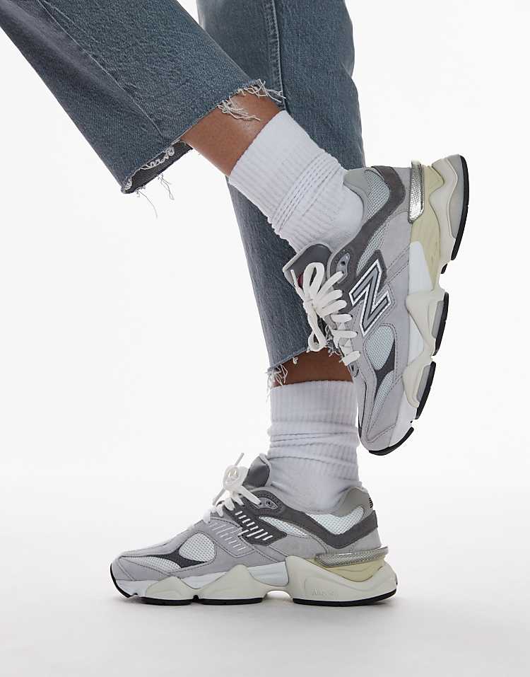 New Balance 9060 sneakers in white with gray metallic detail
