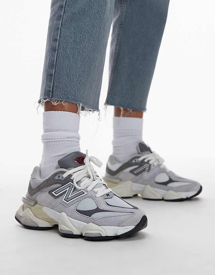 New Balance 9060 sneakers in white with gray metallic detail