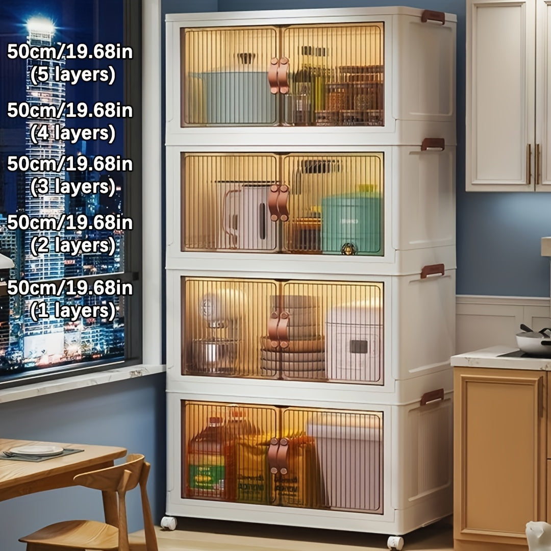 Foldable Storage Box 5 Layers, Large Double Opening Storage Box, Large Storage Box with Lid And Wheels, Can Store Clothes, Snacks, Toys And Books, Home Office Outdoor Foldable Container
