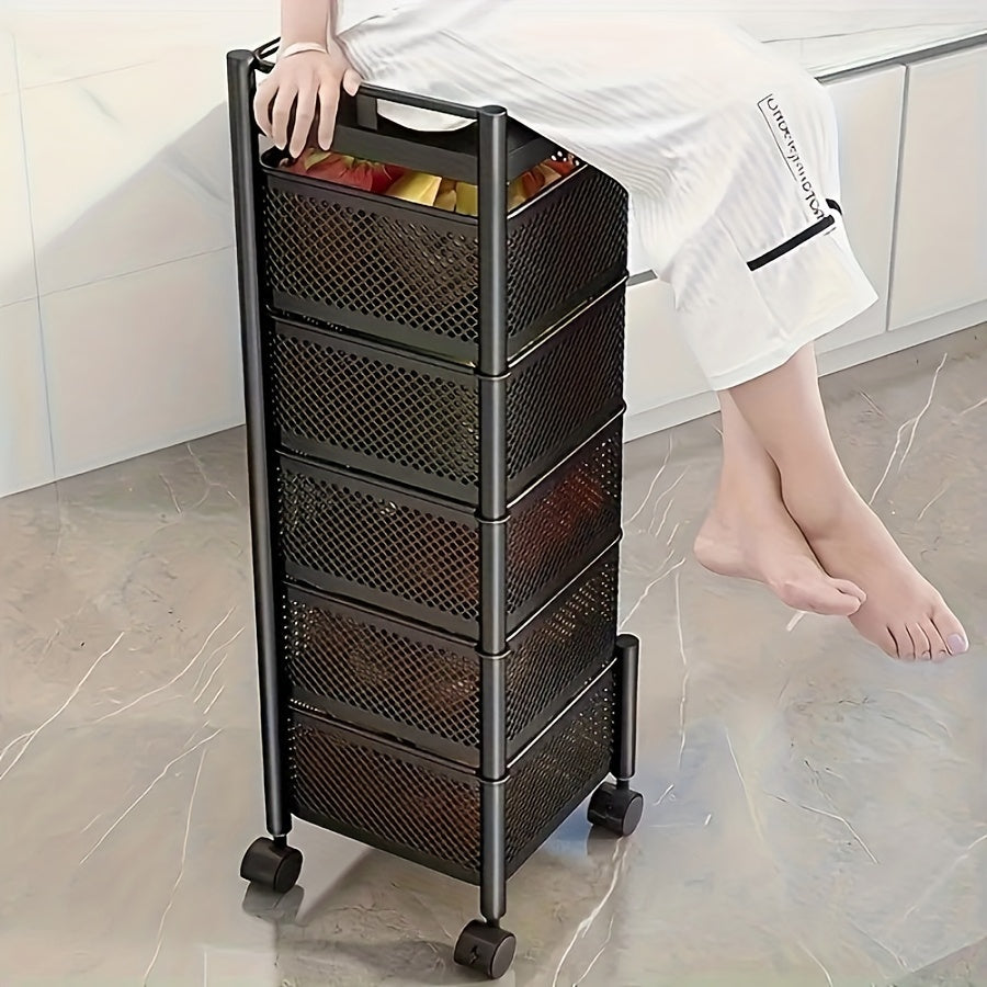 Kitchen No Installation Storage Rack, 5 Layers Of Box Rotating Storage Rack, Kitchenware And Tableware Rack, Multi-functional Fruit And Vegetable Storage Rack, Multi-layer Wheeled Storage Cart, Bathroom And Living Room