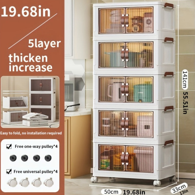 Foldable Storage Box 5 Layers, Large Double Opening Storage Box, Large Storage Box with Lid And Wheels, Can Store Clothes, Snacks, Toys And Books, Home Office Outdoor Foldable Container